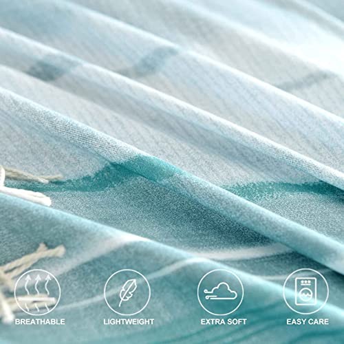 7 Pcs Size Comforter Set with Sheets, King Blue & Grey Striped Comforter Set