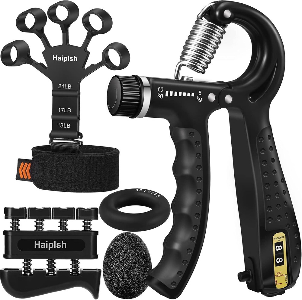 Grip Strength Trainer Kit (5 Pack) with Finger Exerciser, Hand C