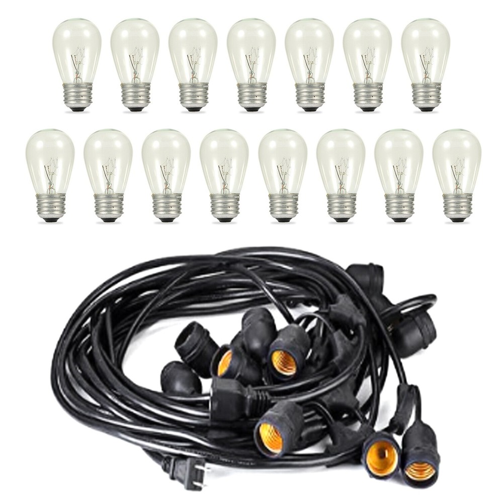 48 ft Outdoor String Lights Commercial Weatherproof Edison Vintage Bulbs Sockets