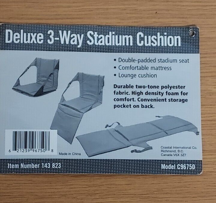 Portable 3 Way Stadium Seat Cushion Adjustable Backrest Fold Flat Light Wt NEW