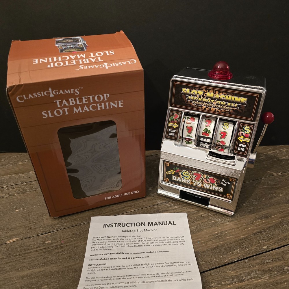 Tabletop Slot Machine Mini Accepts Coins Bars, Cherry, 7, Tiny TESTED W/ VIDEO