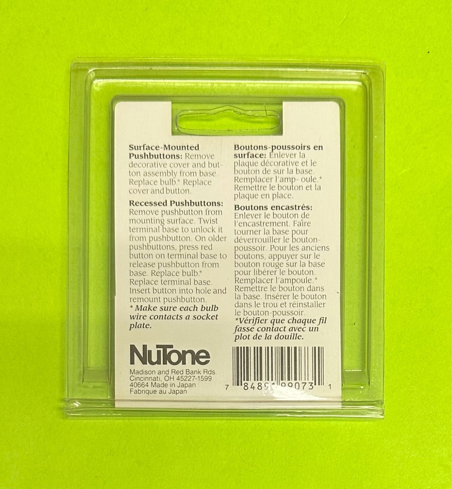 NUTONE PBL-2 DOORBELL BUTTON REPLACEMENT BULBS 2-PACK