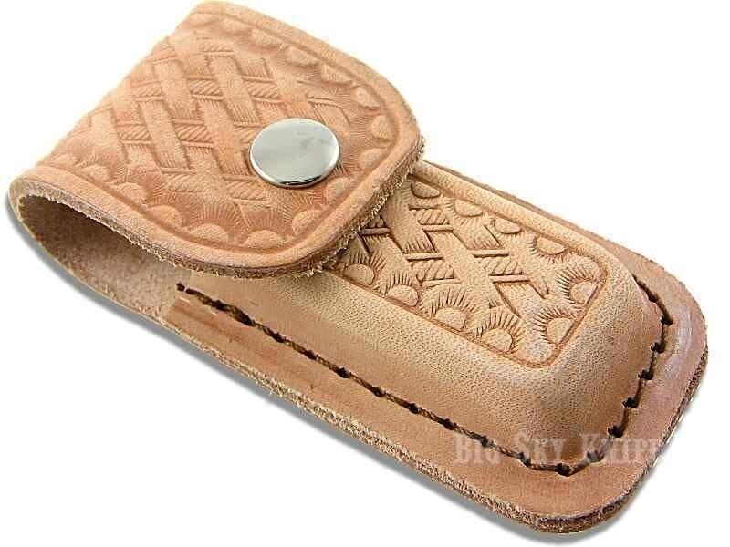 Pocket Knife sheath Leather 3.5" Folding Blade Basket Weave Pattern Folder