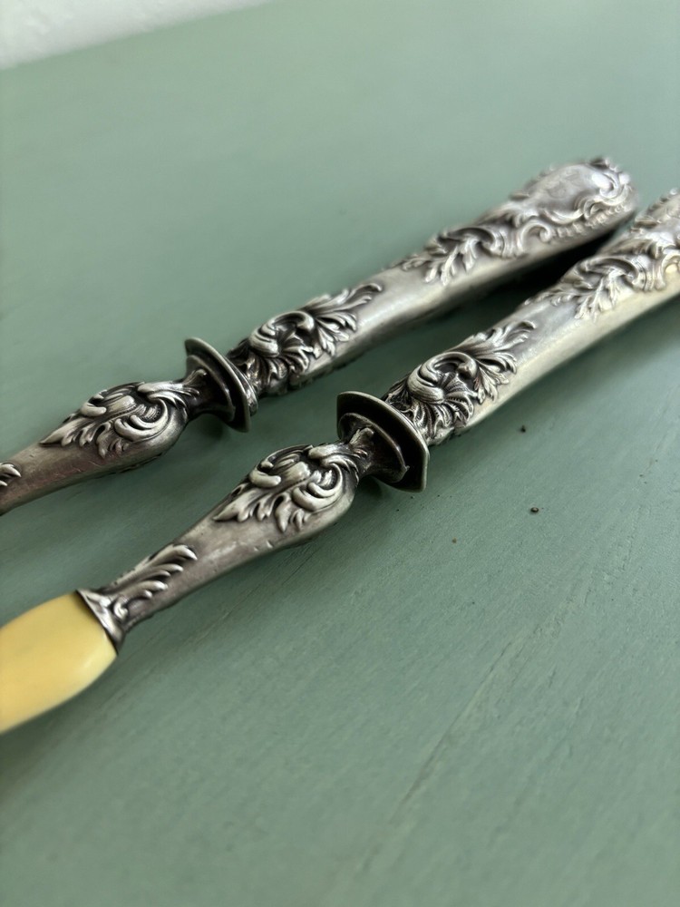 Antique silver And Horn salad Server fork and spoon (signed)