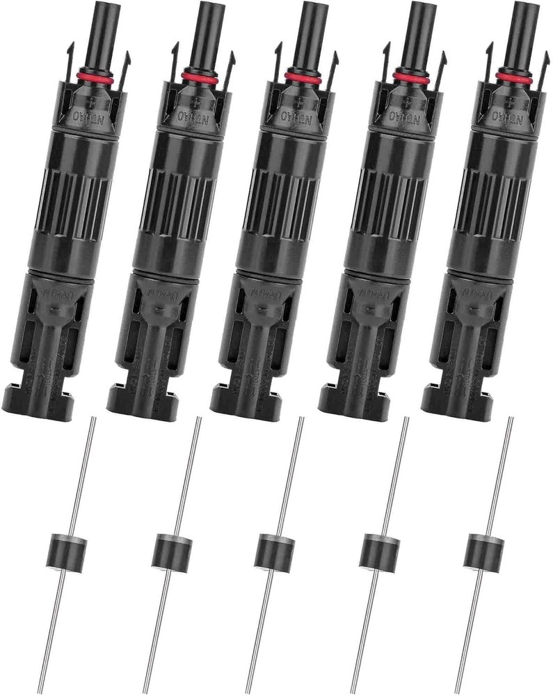 Reliable 5-Pack Solar Panel Connectors - 30A Waterproof with Diode Technology