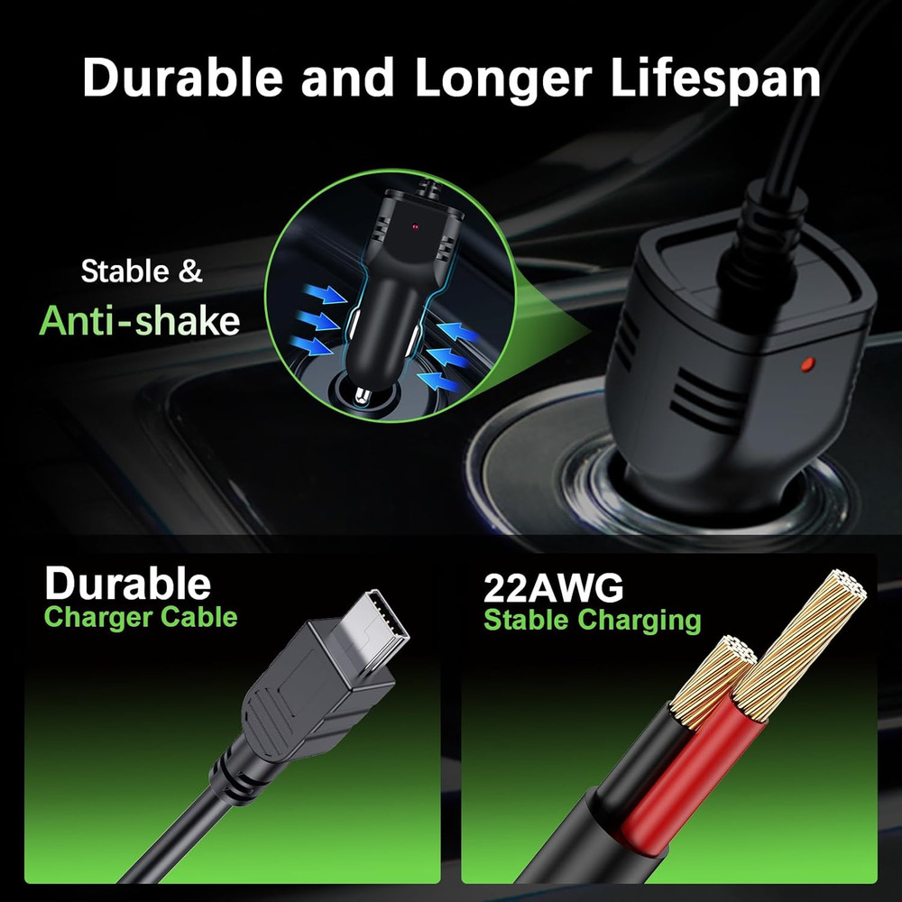 Dash Camera Car Charger, Mini USB and Micro USB Interfaces, Driving Recorders Po
