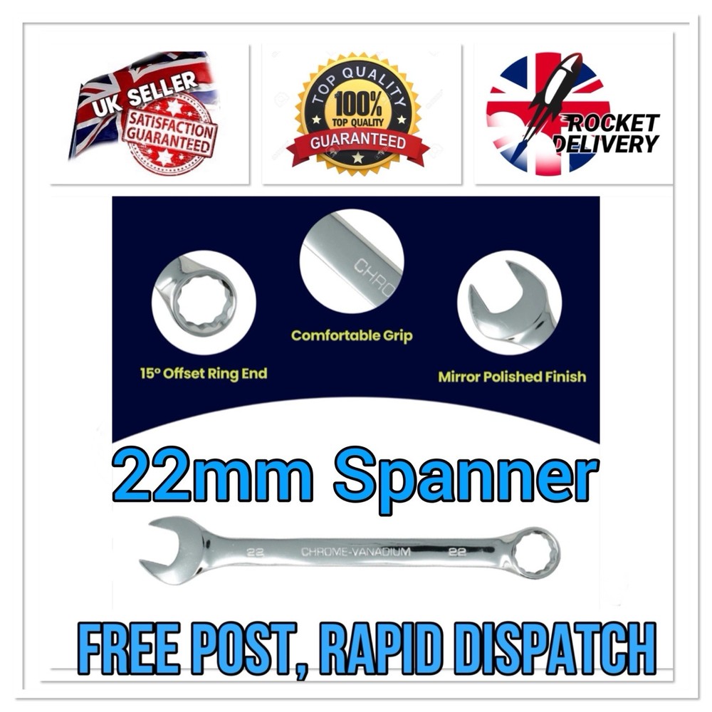 22mm Combination Spanner Open & Ring Metric Polished CRV Workshop *FREE POST*