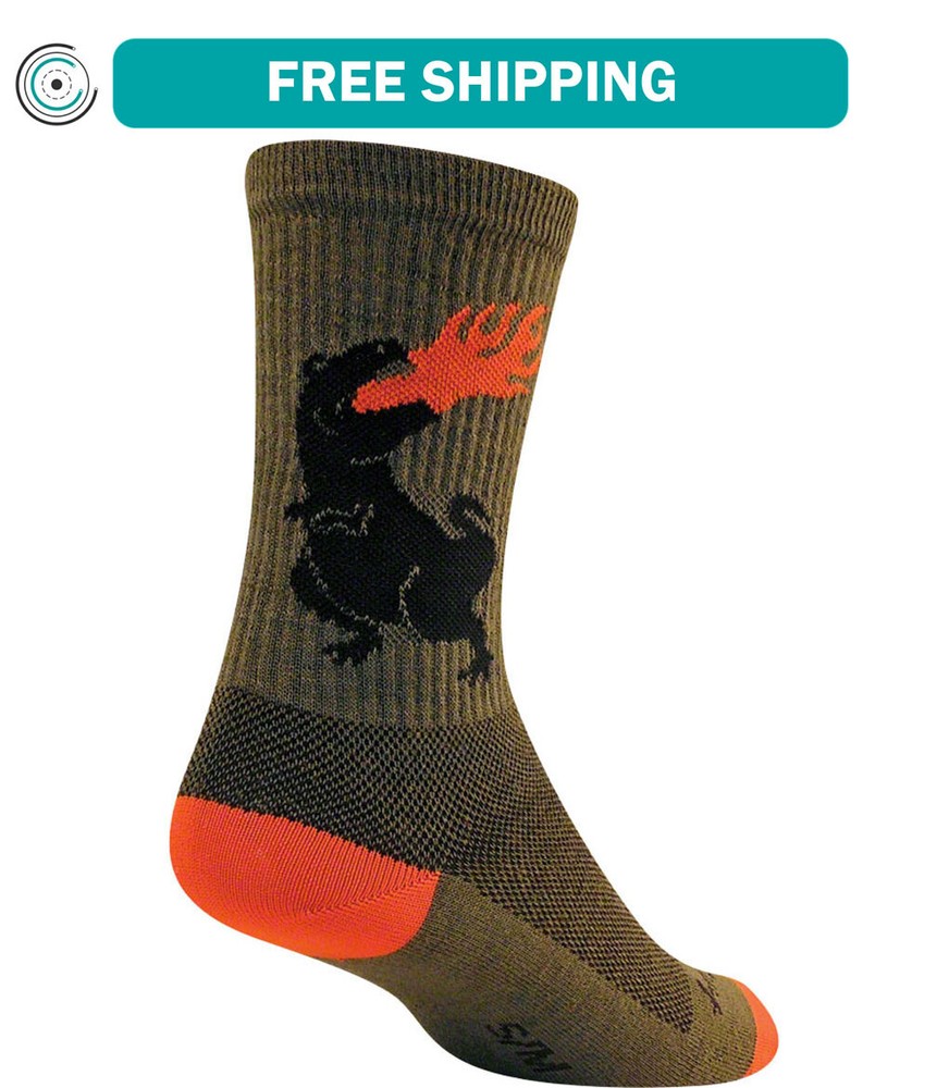 SockGuy Dinosaur Wool Socks - 6 inch, Green, Small/Medium