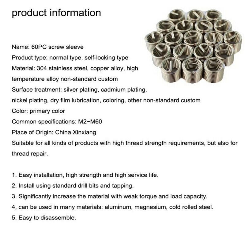 60pcs Spark Plug Rethread Kit Cylinder Head Tap Thread Insert Reamer Repair Tool