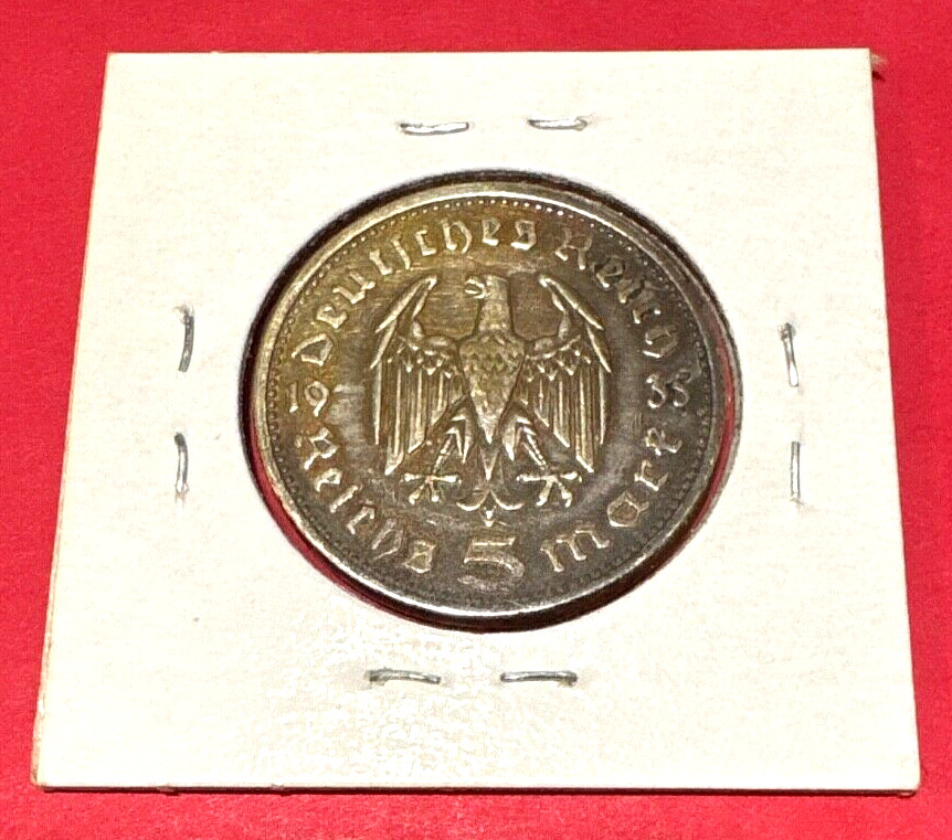 ☆ GERMAN COIN ☆ 1935 E Silver 5 Marks ☆ TOTALLY ORIGINAL TONING ☆