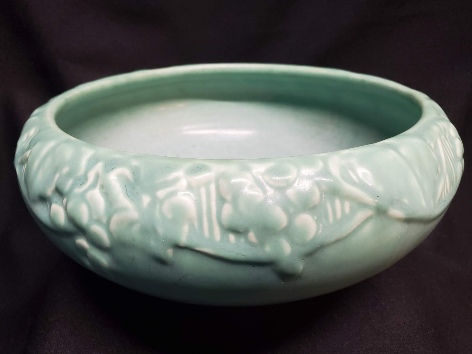 1921 Rookwood Pottery Large 9" Matte Mint Green Bowl Grape Vine