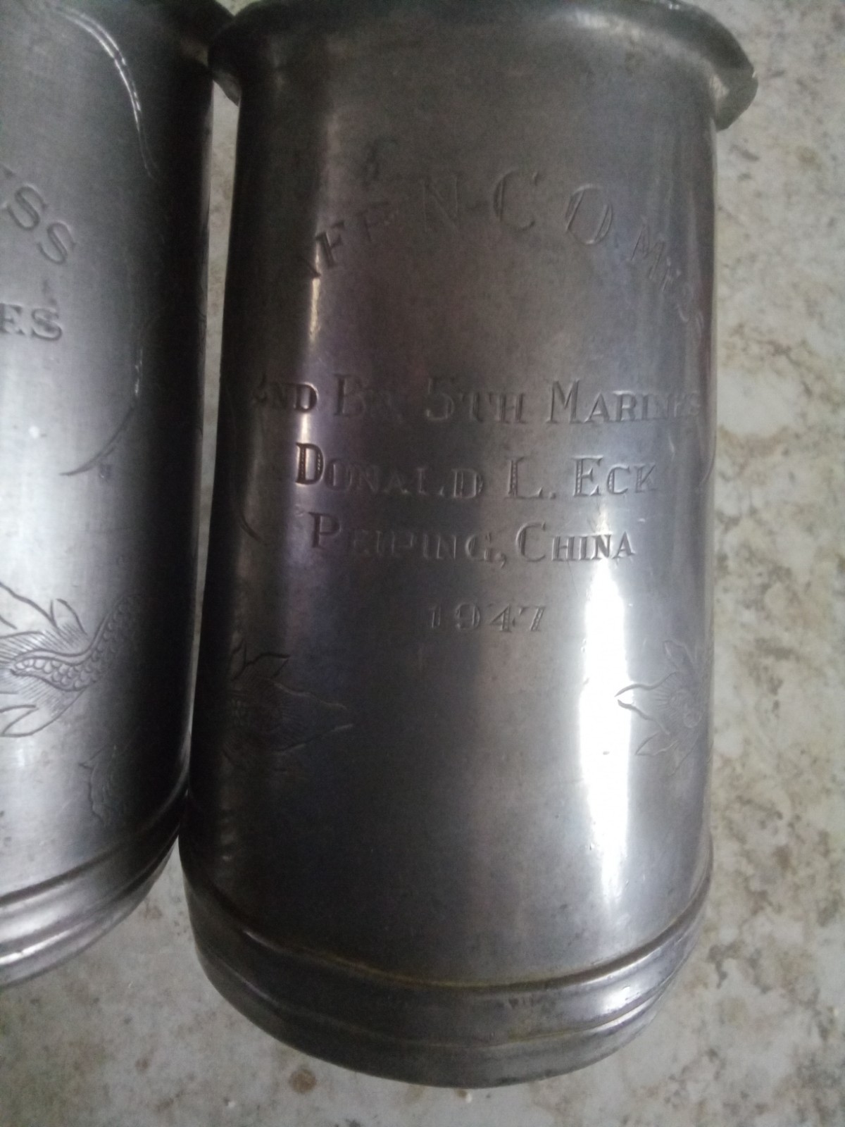 1947 Tientsin, China Named USMC/US Marine Corps Mug Lot. 1st Marine Division