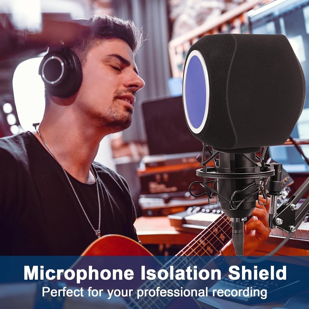 Professional Microphone Isolation Shield with Dual Pop Filter - Noise Reduction