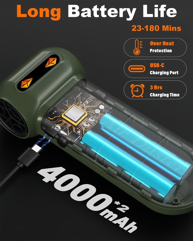 Super Powerful Compressed Duster, Rechargeable Duster Blower with Light, 4-Ge...