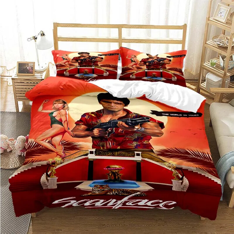 Tony Montana Scarfaces Bedding Set Duvet Cover Pillowcase Bed Kids Adult Home
