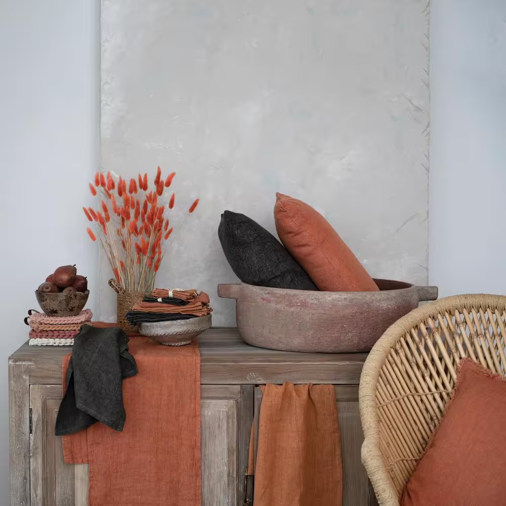 14 In. W X 108 In. L Orange Rust Solid Stonewashed Linen Table Runner