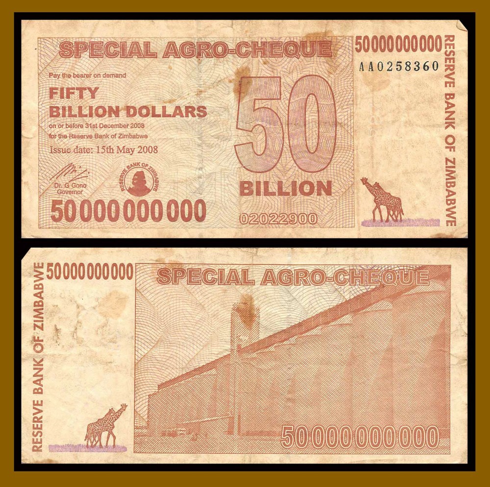 Zimbabwe 50 Billion Dollar Agro cheque banknotes 1 Note/ Circulated Used