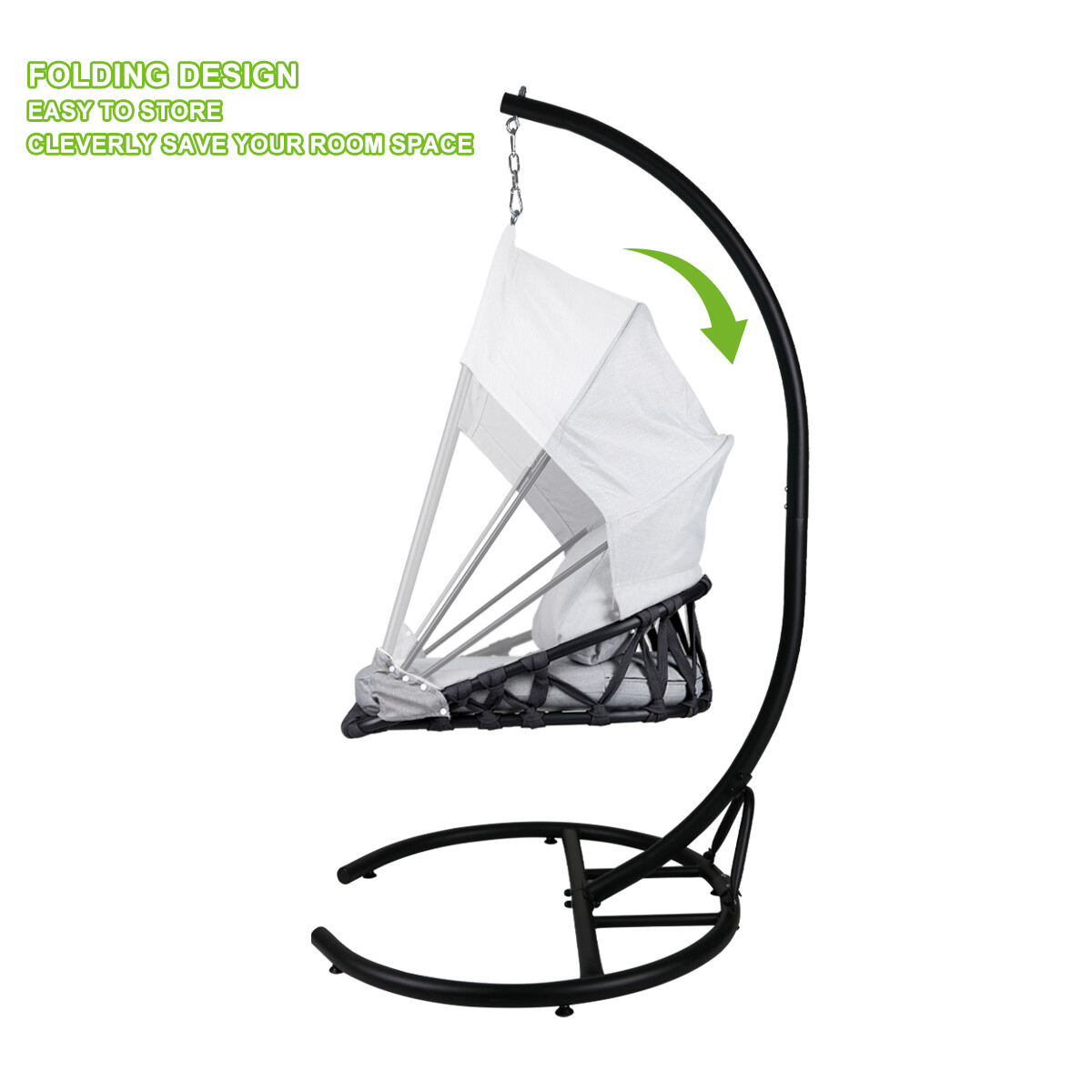 Foldable Hanging Egg Chair Outdoor Patio Hammock Swing Cushion Seat Canopy Stand
