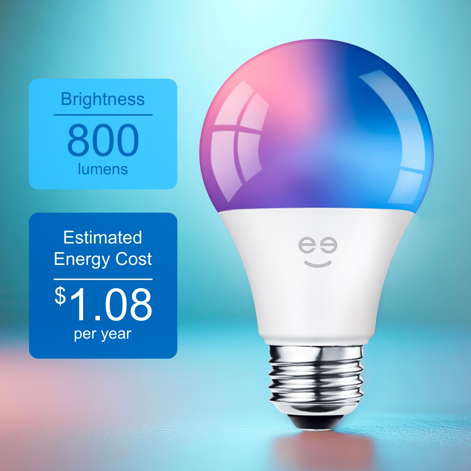 Geeni A19 Smart LED Bulbs 4-Pack | Alexa Google, Color + White Wi-Fi