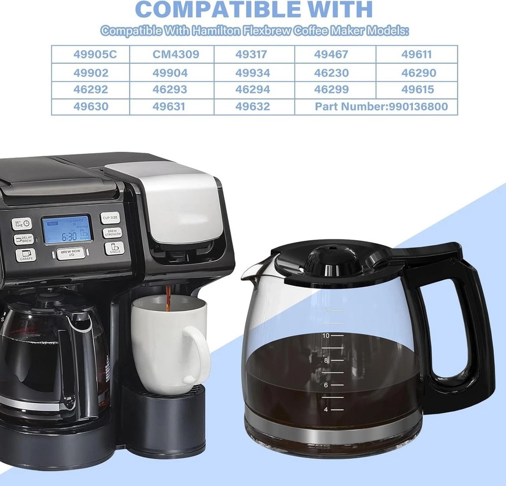 12 Cup Coffee Maker Carafe Replacement Pot Compatible with Hamilton Beach Flexbr