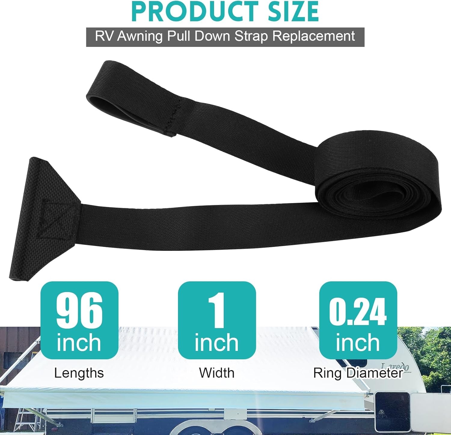 RV Awning Pull Straps 96" with Welding Polycord Technology, Universal Retractabl