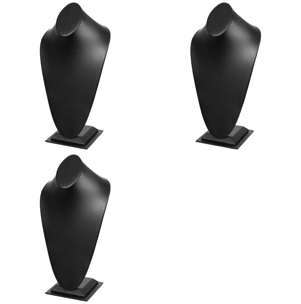 3 Black Faux Leather Necklace Jewelry Display Bust 14 1/2" Tall