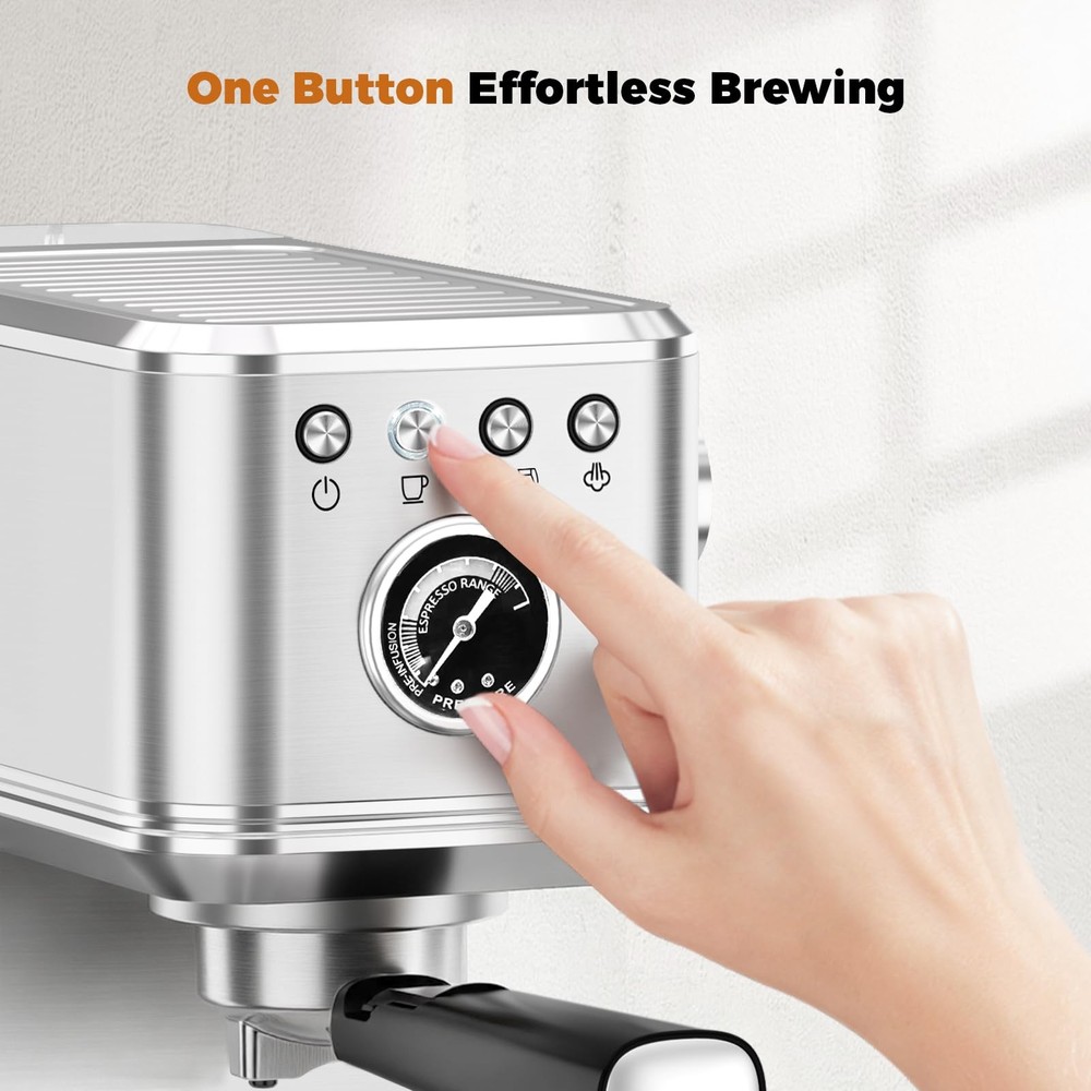 CHULUX Elite Espresso Machine 20 Bar, Compact Medium, Sterling Silver