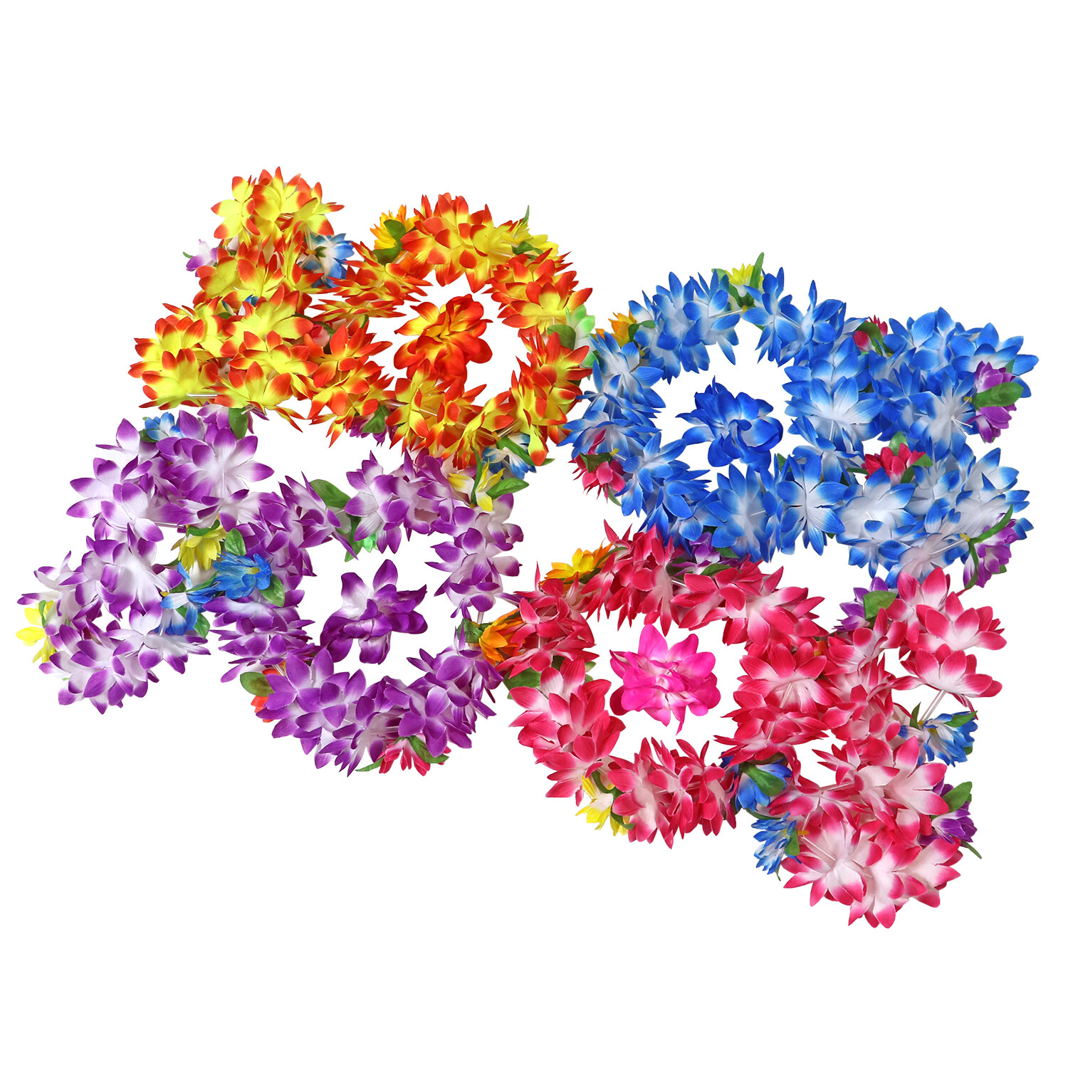 16 Piece Set Hawaiian Flower Leis Headband, Bracelet and Hair Clips Luau Party