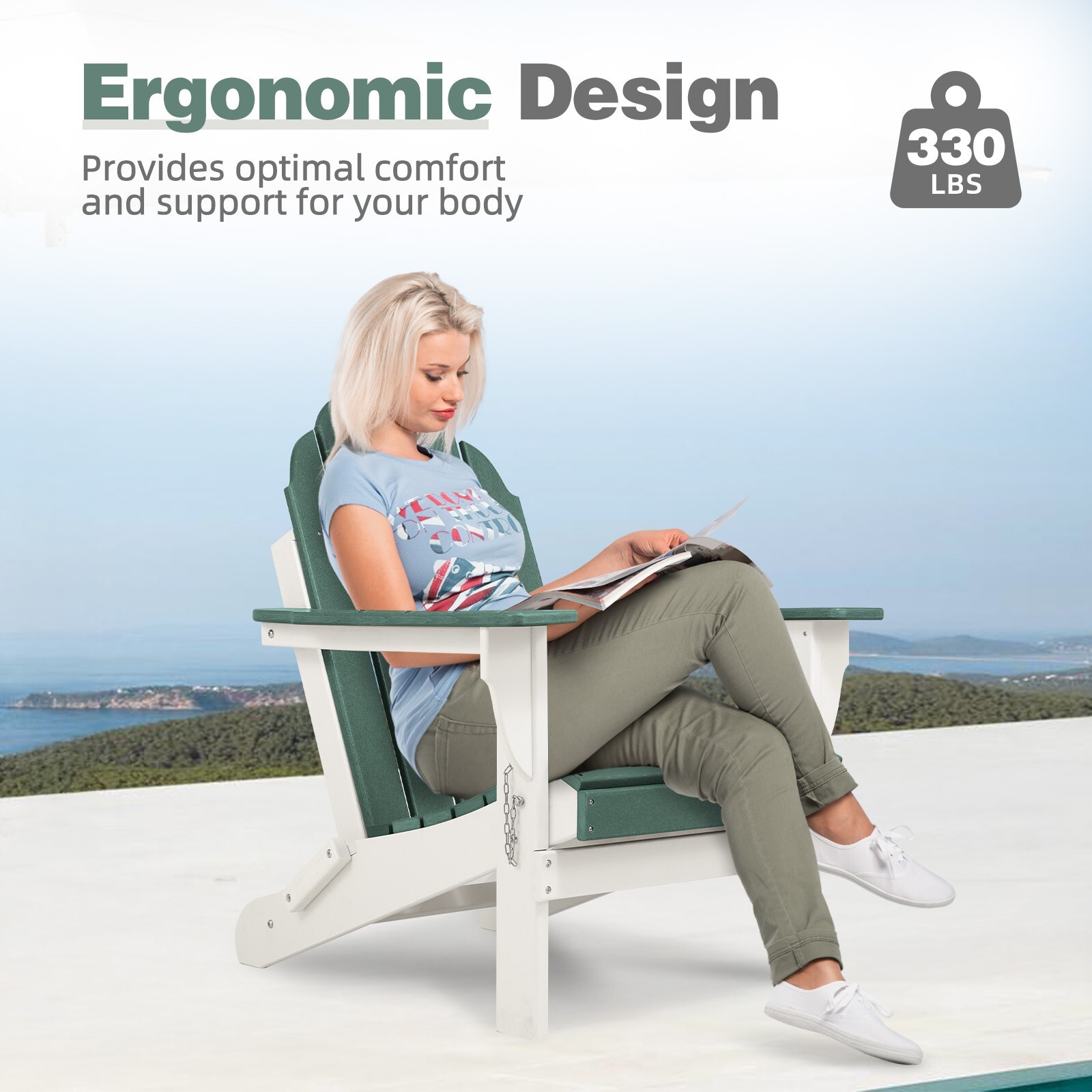 Set of 2 Folding Adirondack Chair Outdoor HDPE Patio All Weather Fire Pit Chairs