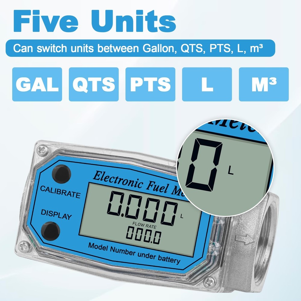 UwinVwin 1" 2.6-26 GPM Inline NPT Thread Flowmeter, Digital 1 inch & 3/4