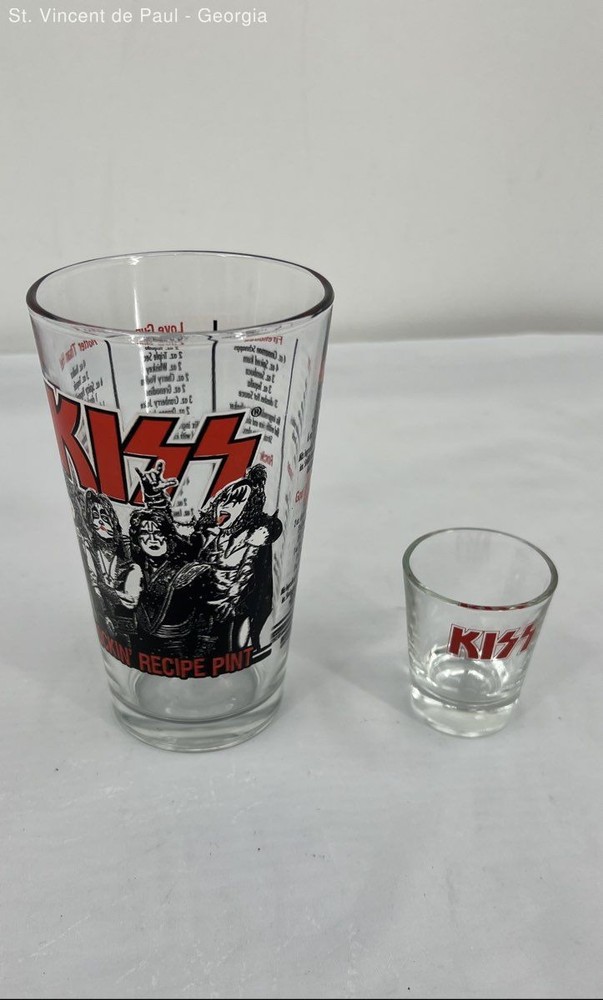 Kiss Rockin Recipe Pint Glass Recipes For Kiss Drink With Shot Glass Great Cond.