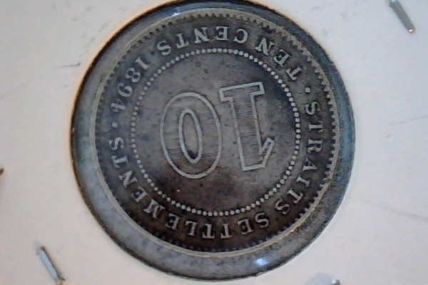 Straits Settlements 1894 10 Cents .850 SILVER