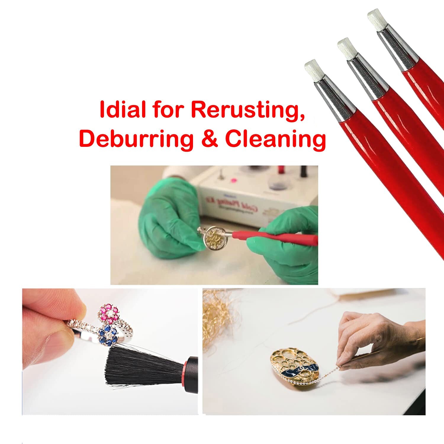 Pack of 3 Fiber Glass Scratch Brush Pencil Clean Remove Rust Dirt Jewelry Watch