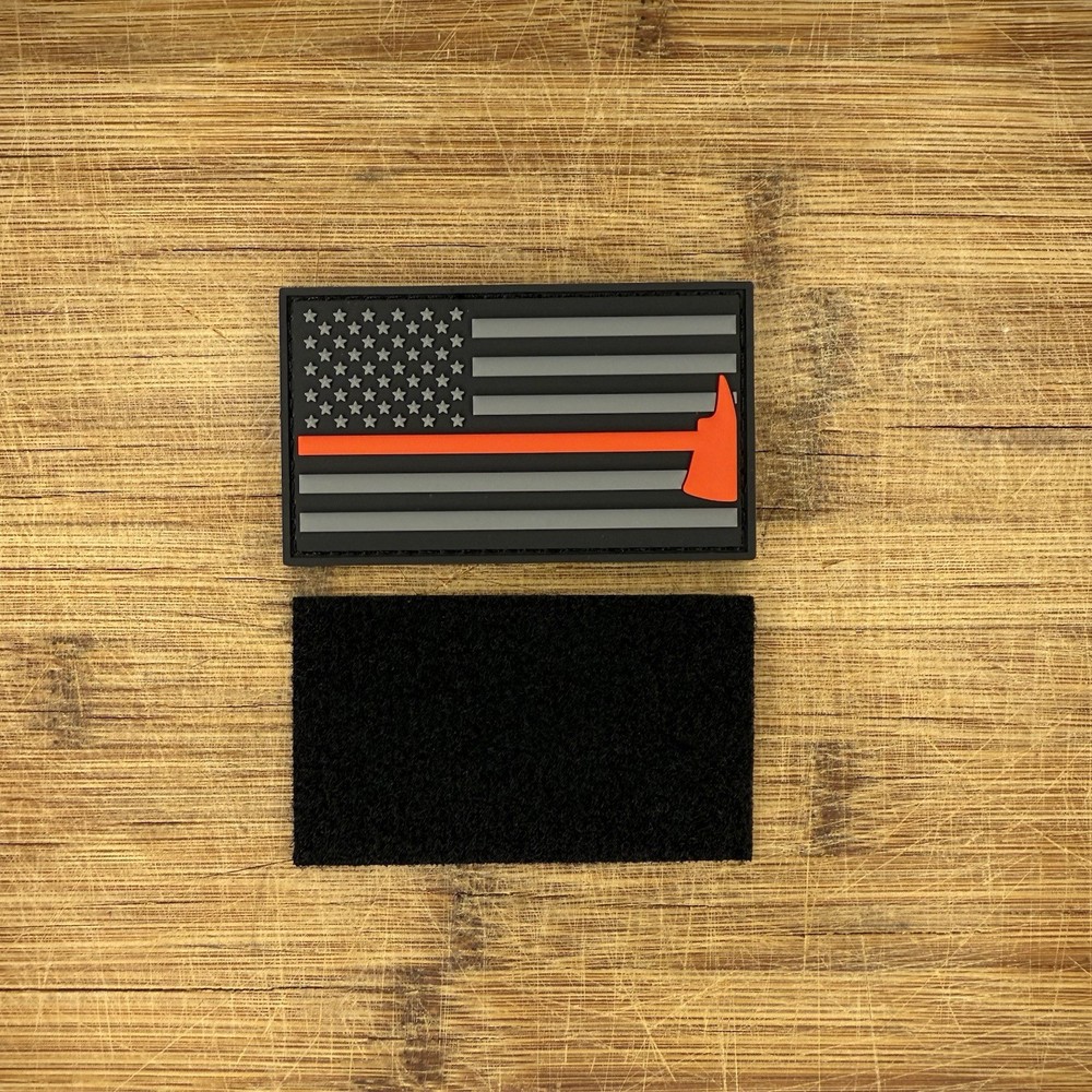 Firefighter Thin Red Line USA Flag PVC Patch 3.5x2 Hook-and-Loop Backing Morale