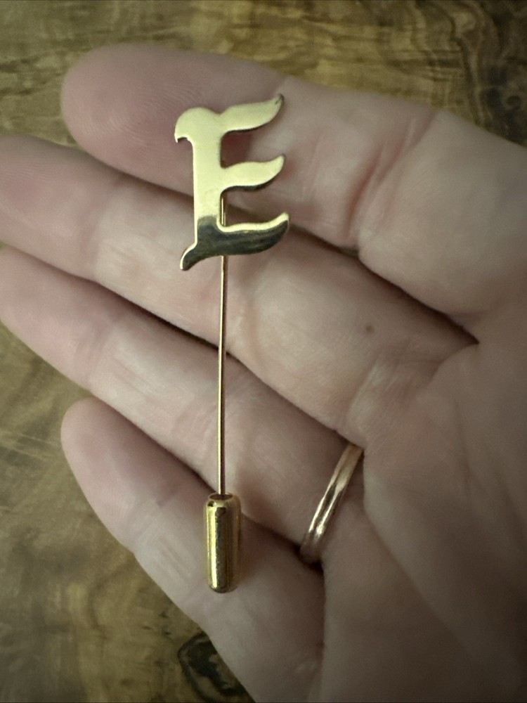 Vintage Gold Tone Initial E Stick Pin Hat Lapel Scarf