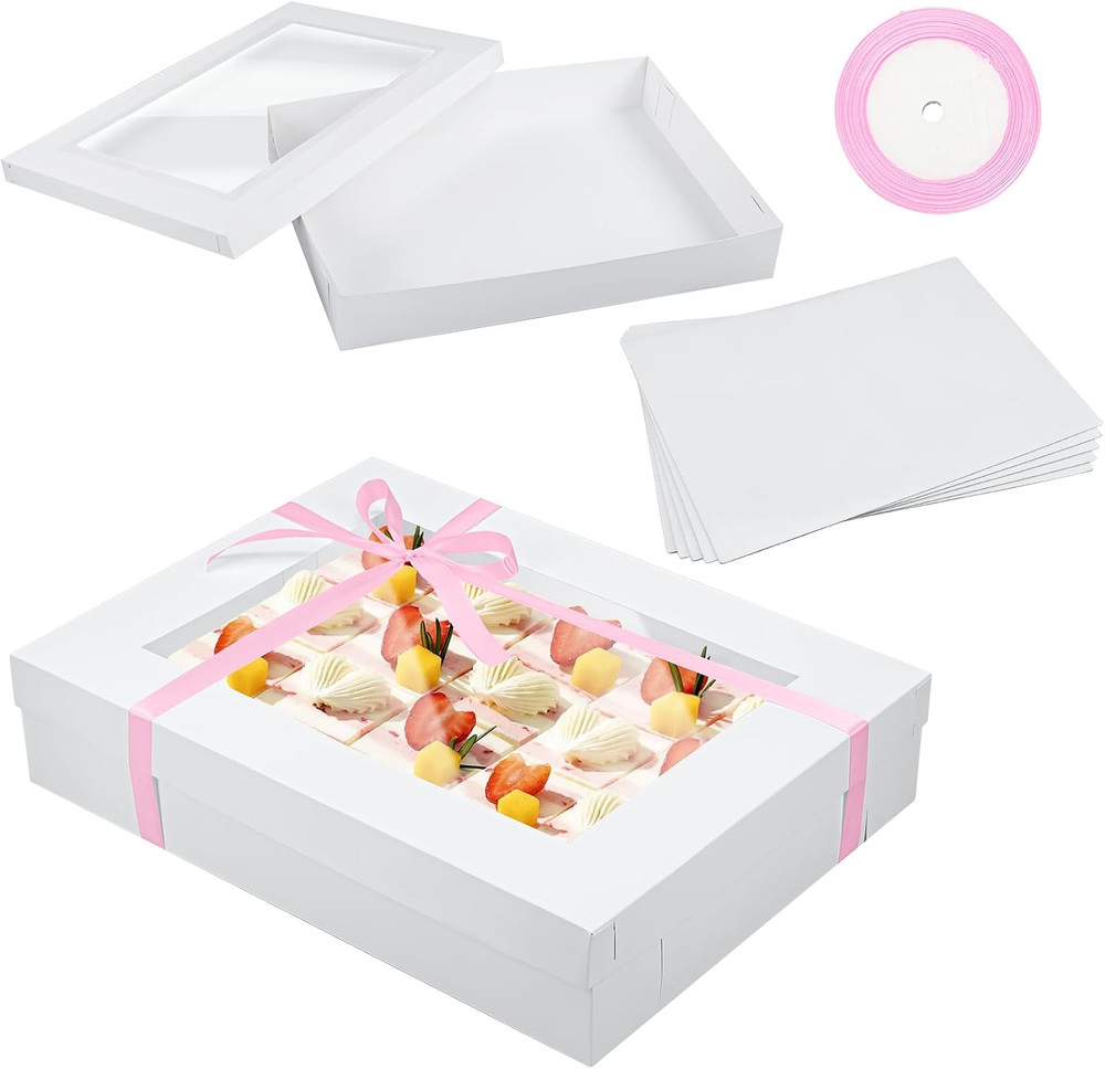 Large Bakery Box Set with Window, Cake Boards & Ribbon - 5 Pack