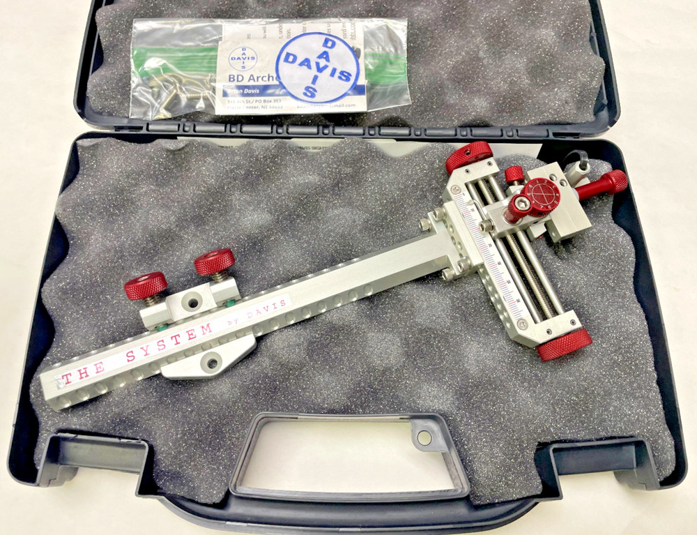 4" DAVIS TARGET SIGHT- Double knob mount-8.5" Ext -Silver/Red knobs-(15% OFF)