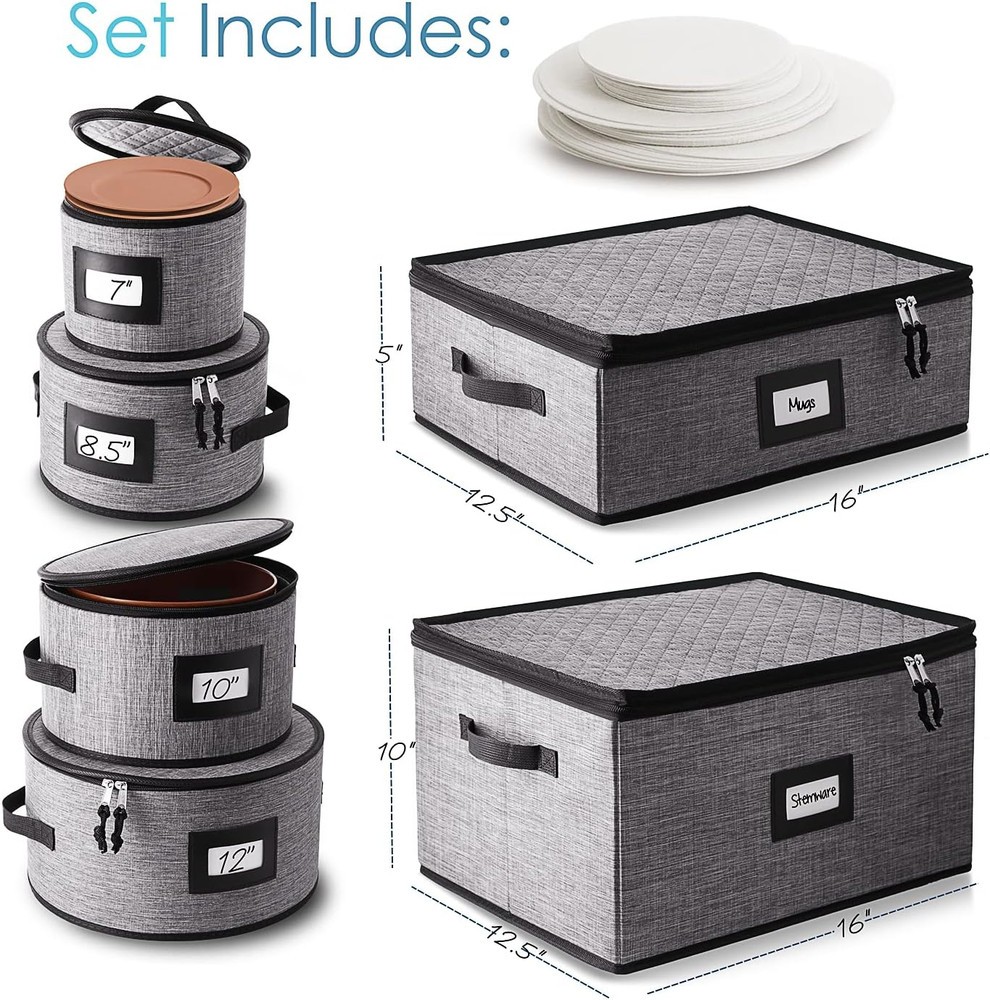 Fine China Storage Containers, 6 Piece Dish Storage Containers, Stackable Plate