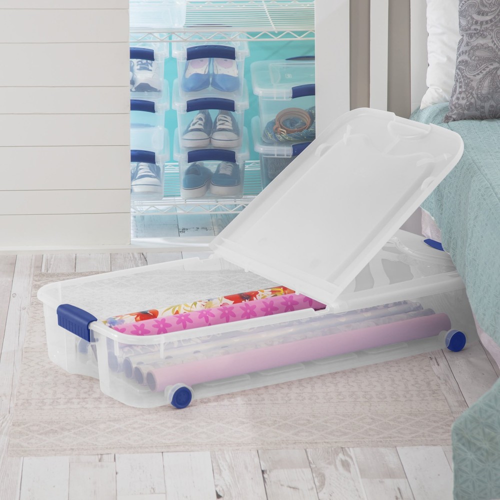 Sterilite Latching Wheeled Storage Bin 66 Quart Clear Underbed Storage Container