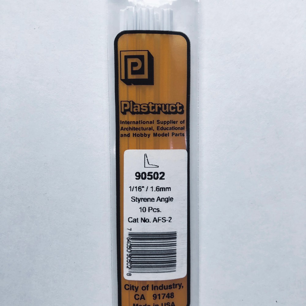 Plastruct 90502 Styrene Angle 1/16"x 10" (10)
