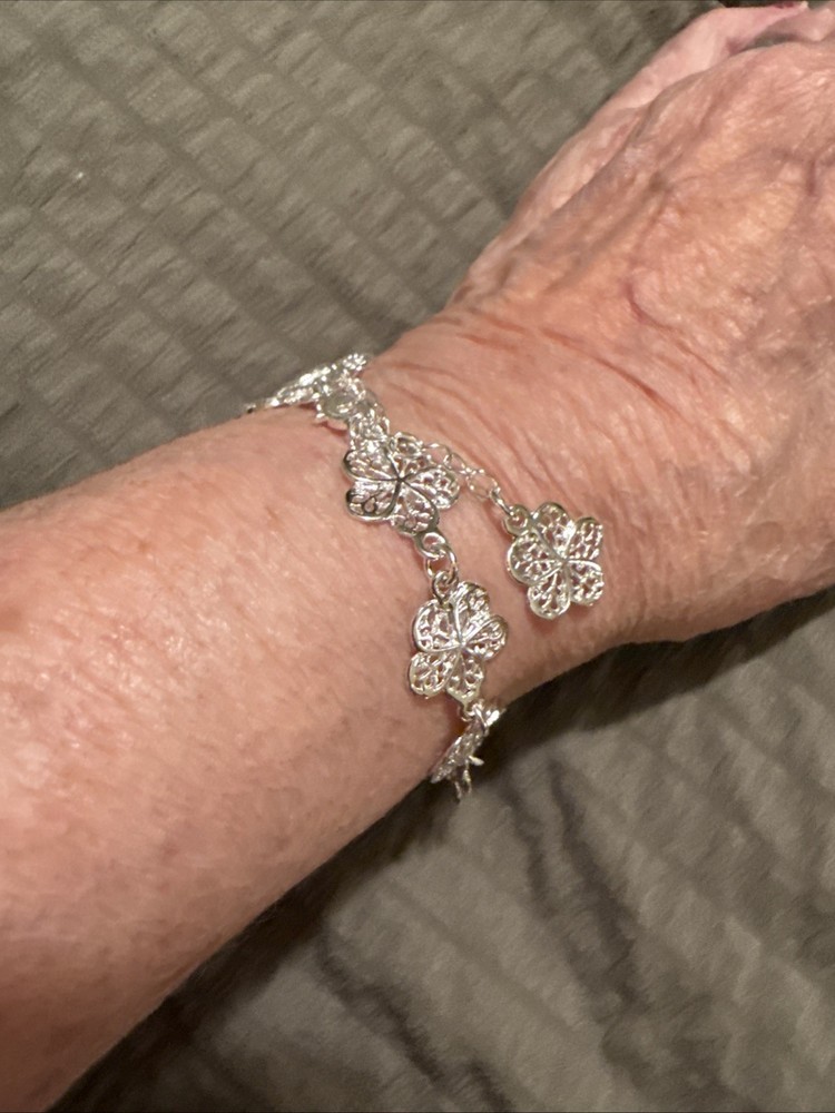 Copper Crafted Hollow Floral Link Silver Bracelet