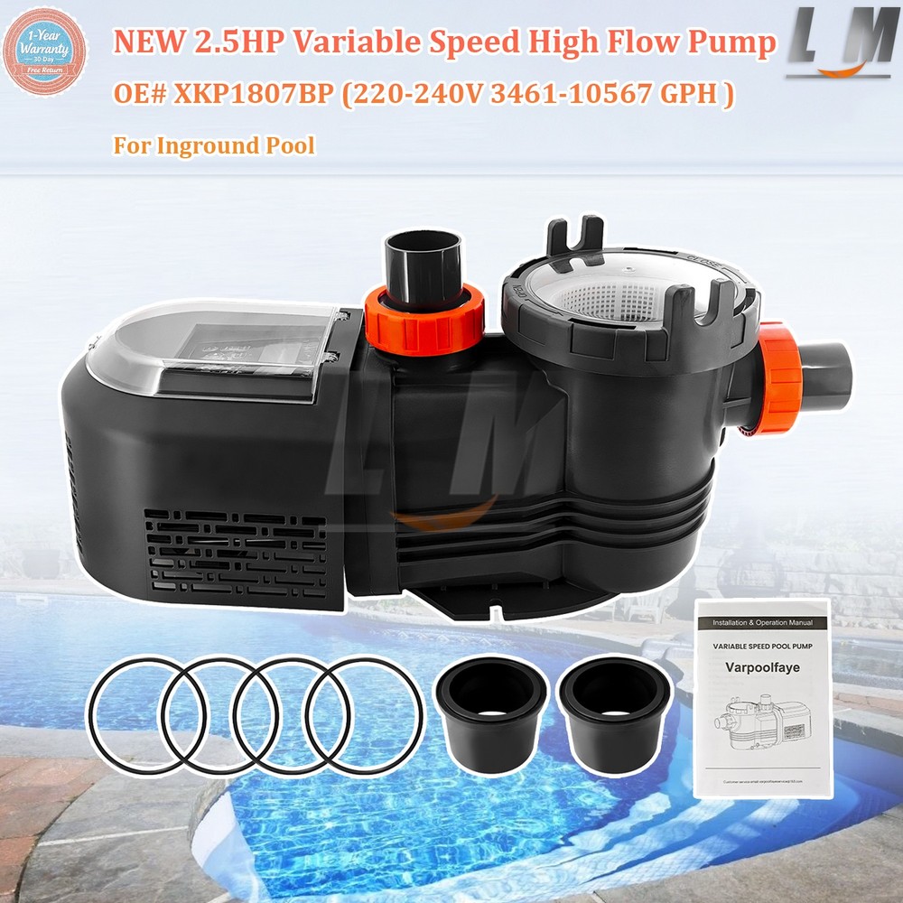 For Inground Pool 2.5HP Variable Speed High Flow Pump 10567GPH Energy Efficient