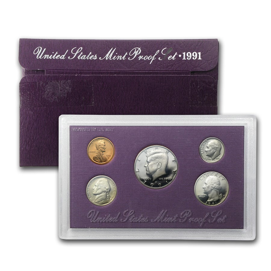 1991 S US Mint 5 Coin Proof Set Original Box