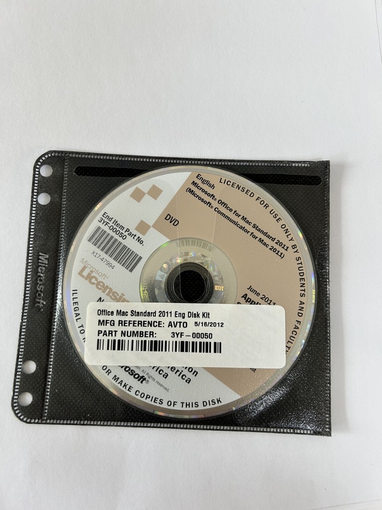 Vintage Microsoft For Mac Standard 2011 CD