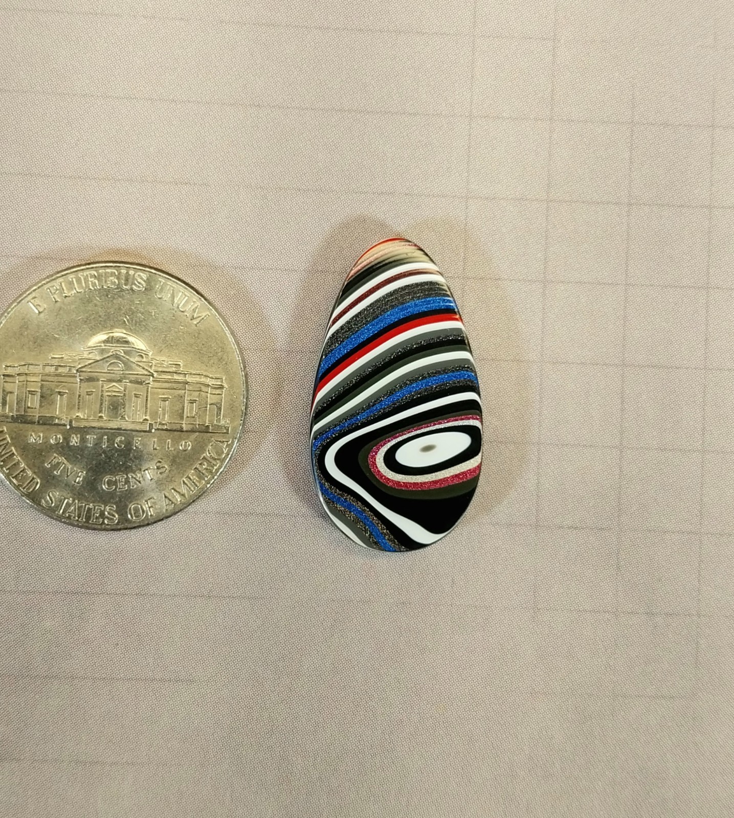 Fordite Cabochon, Flat Teardrop with Pink and Blue, EB40