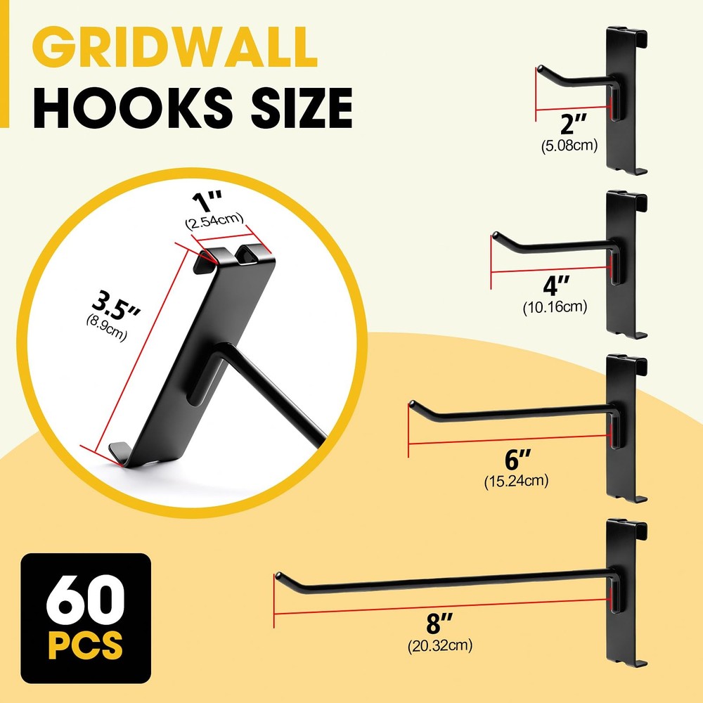 Gridwall Hooks 2 Inch 60 Pack Grid Wall Hooks Grid Panel Hooks and Hangers Gr...