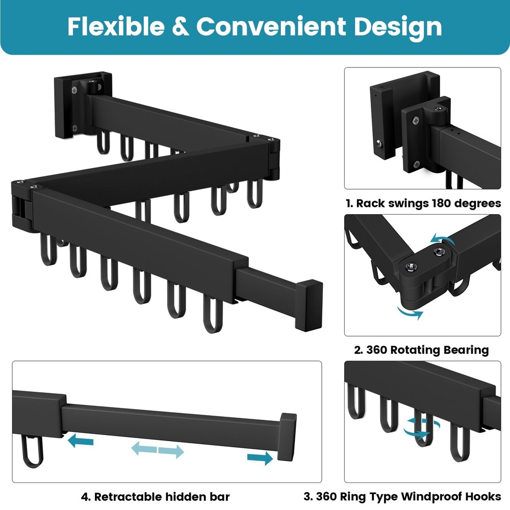 Wall Mounted Retractable Clothes Drying Rack Tri-Fold Laundry Drying Rack Hanger