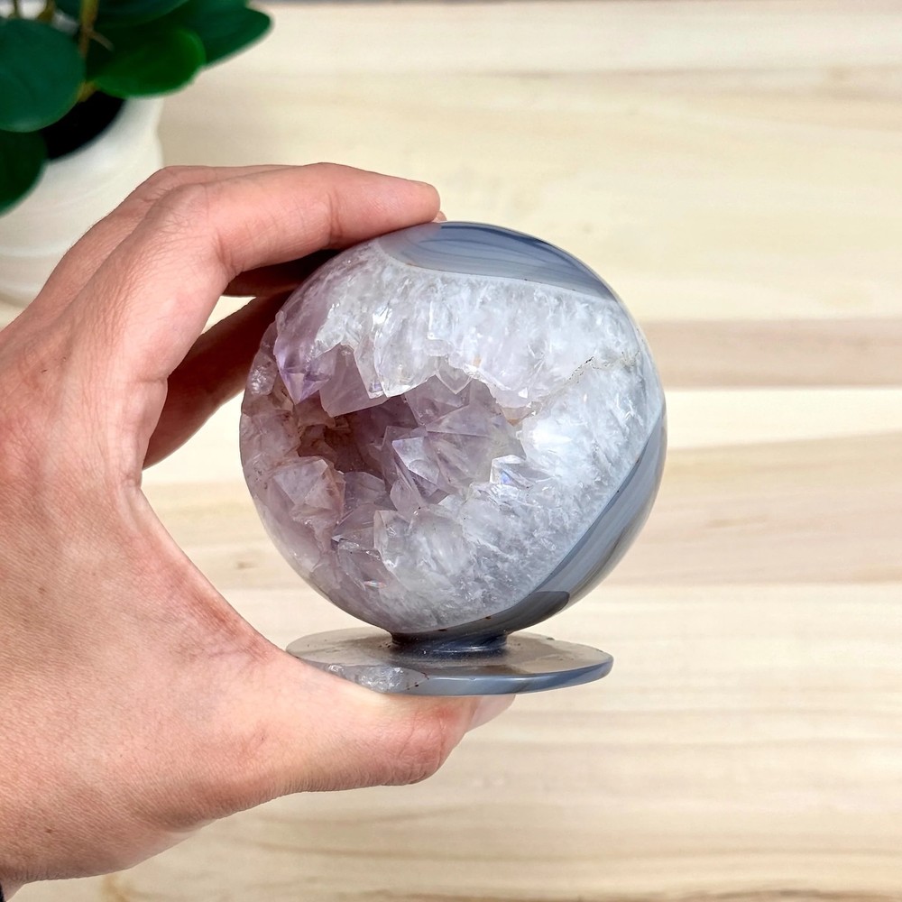 Drusy Amethyst in Agate Geode, Self-Standing Sphere