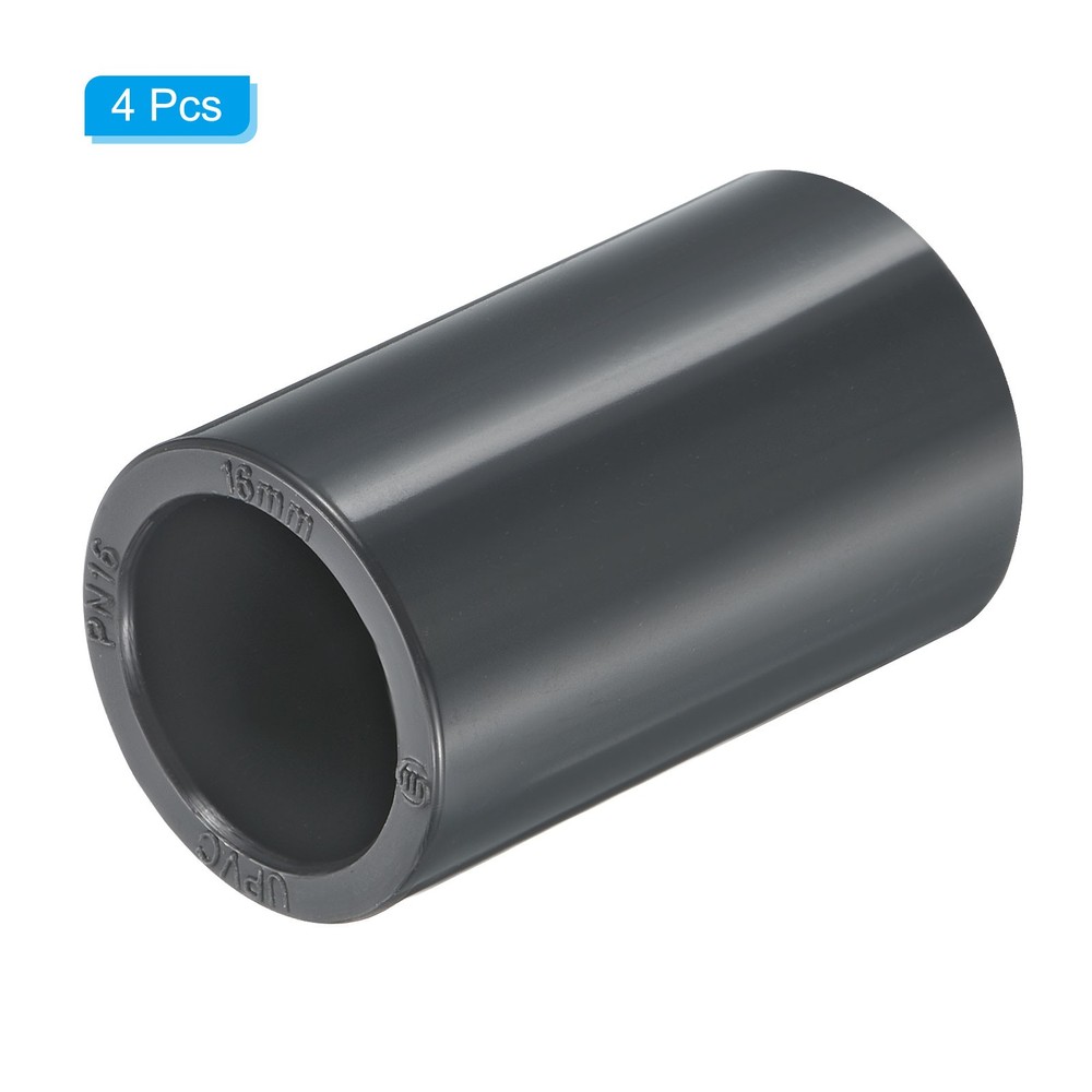 UPVC Pipe Fitting 16mm Socket, 4 Pack Straight Coupling, Dark Grey