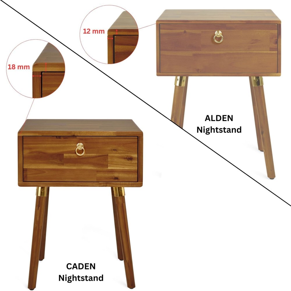 Bme Caden Solid Wood Nightstand/Side Table/End Table, Fully Assembled, with 1-Dr